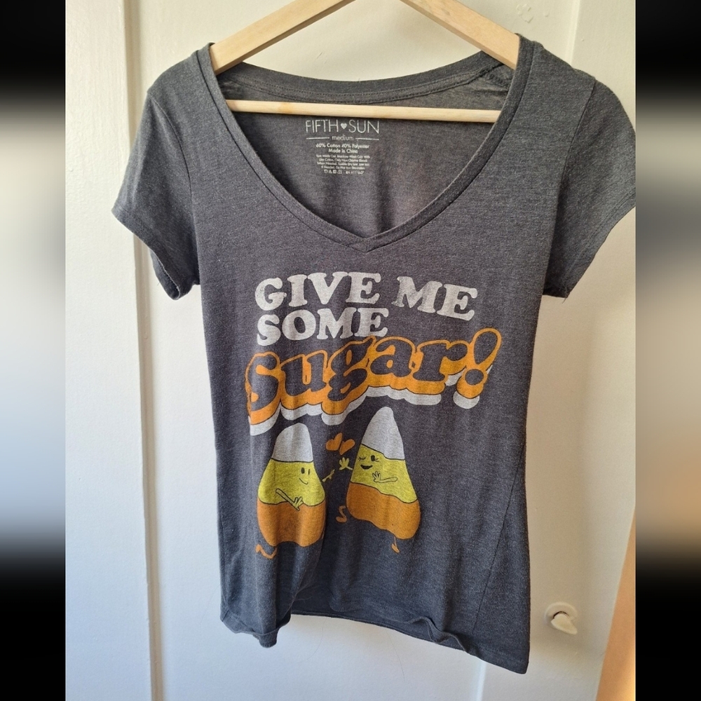 Fifth Sun Charcoal Tee with Candy Corn Graphic